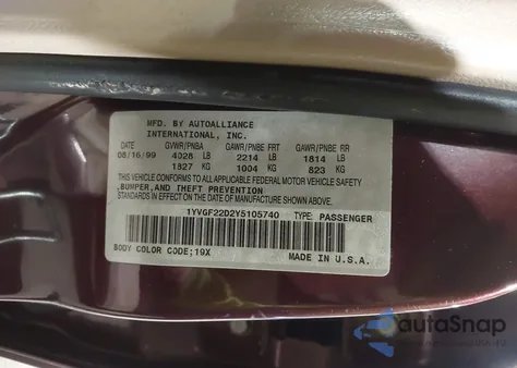 2000 Mazda 626 Es V6/Lx V6 из США, поврежденный, VIN 1YVGF22D2Y5105740